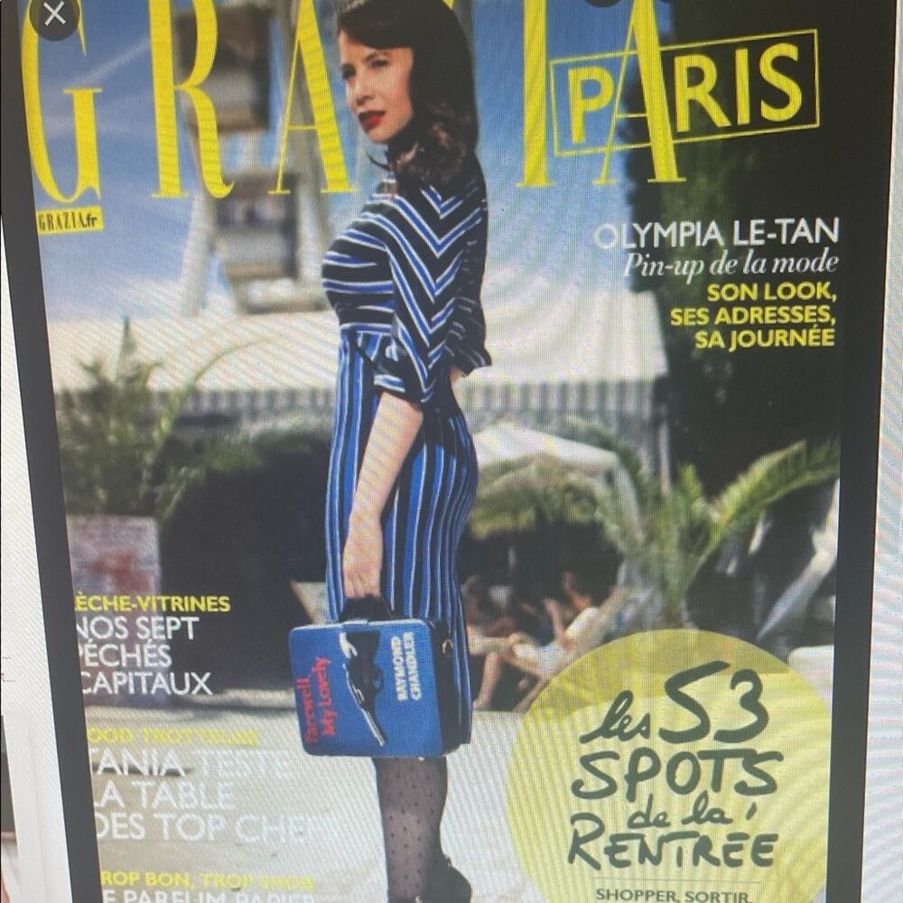 Olympia Le-Tan Striped Dress Sz 42 Blue Black Mock Neck Paris Designer - Picture 4 of 16